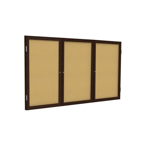 Ghent 3 Door Enclosed Bulletin Board - Natural Cork w/Walnut Frame - 36" x 72" PN33672K - main